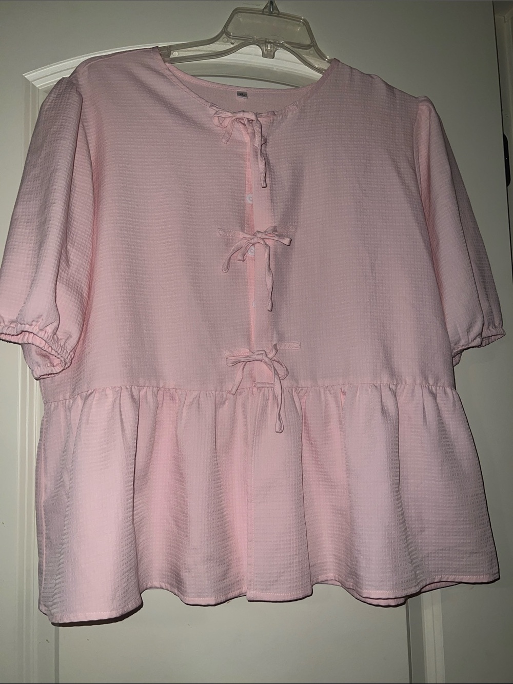 Light Pink Tie-Front Peplum Blouse - Women